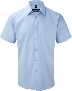 Russell Collection RU963M - Mens' Short Sleeve Herringbone Shirt Light Blue