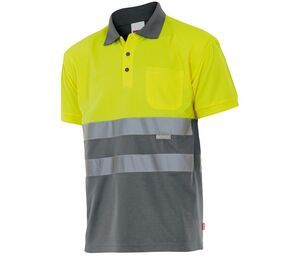 VELILLA VL173 - TWO-TONE SHORT-SLEEVED HIGH-VISIBILITY POLO SHIRT Fluo Yellow / Grey