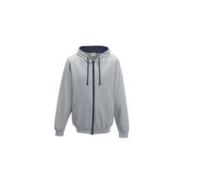 AWDIS JH053 - Contrast zipped hoodie Heather Grey/French Navy