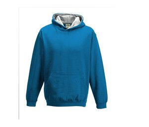 AWDIS JH03J - Children's sweatshirt with contrasting hood Sapphire Blue / heather Grey